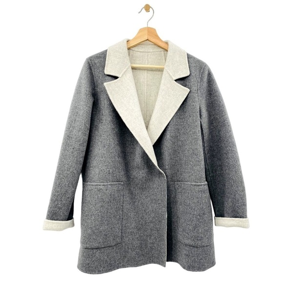 Theory Cashmere Wool Sileena Winsome Reversible Coat Gray Jacket Size Large - Picture 1 of 12